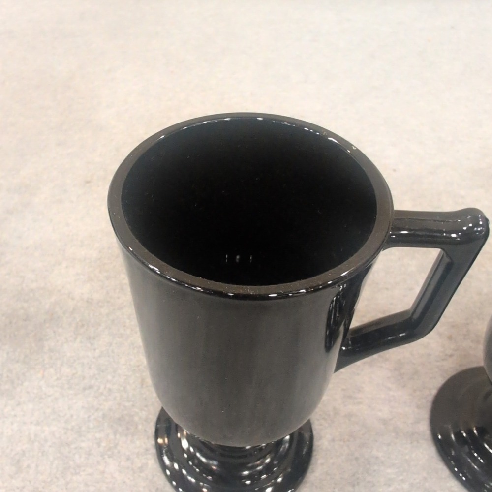 Vintage Black Milk Glass Footed Irish Coffee Mugs Pedestal Set of 4 - Picture 5 of 8